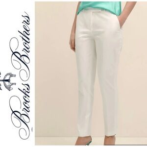 Brooks Brothers Crisp Slim Straight High Rise White Pressed Cotton Dress Pants